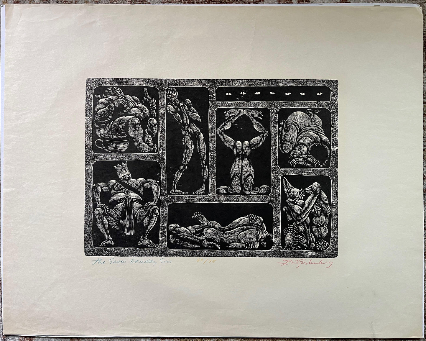 Fritz Eichenberg / The Seven Deadly Sins / Signed Engraving / c1960 - Precious Cache