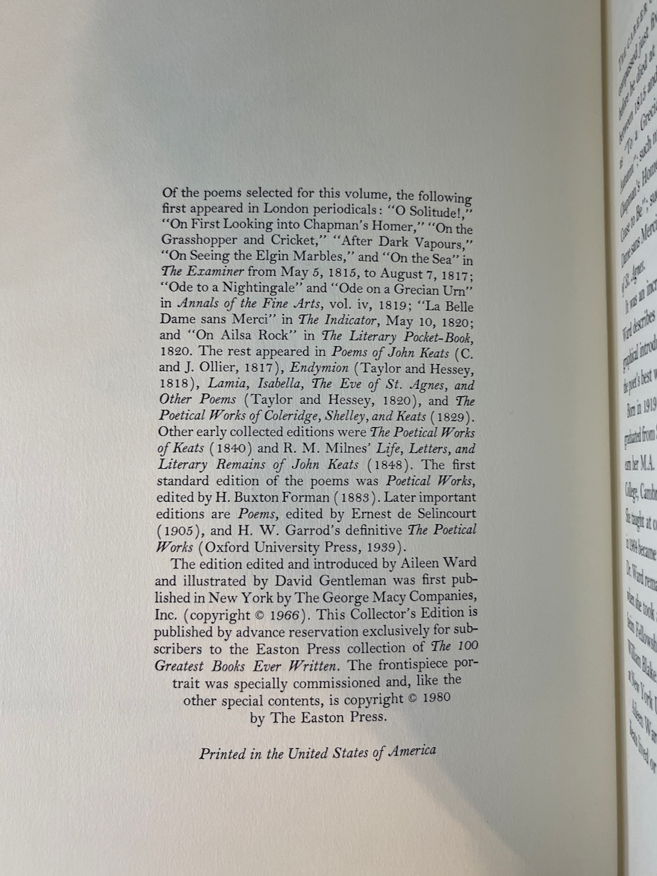 Poems of John Keats / The Easton Press / 100 Greatest Books / 1980 - Precious Cache