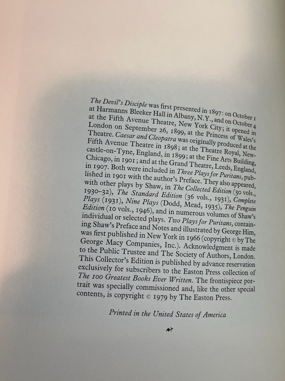 Two Plays for Puritans / Easton Press / 100 Greatest / 1979 - Precious Cache