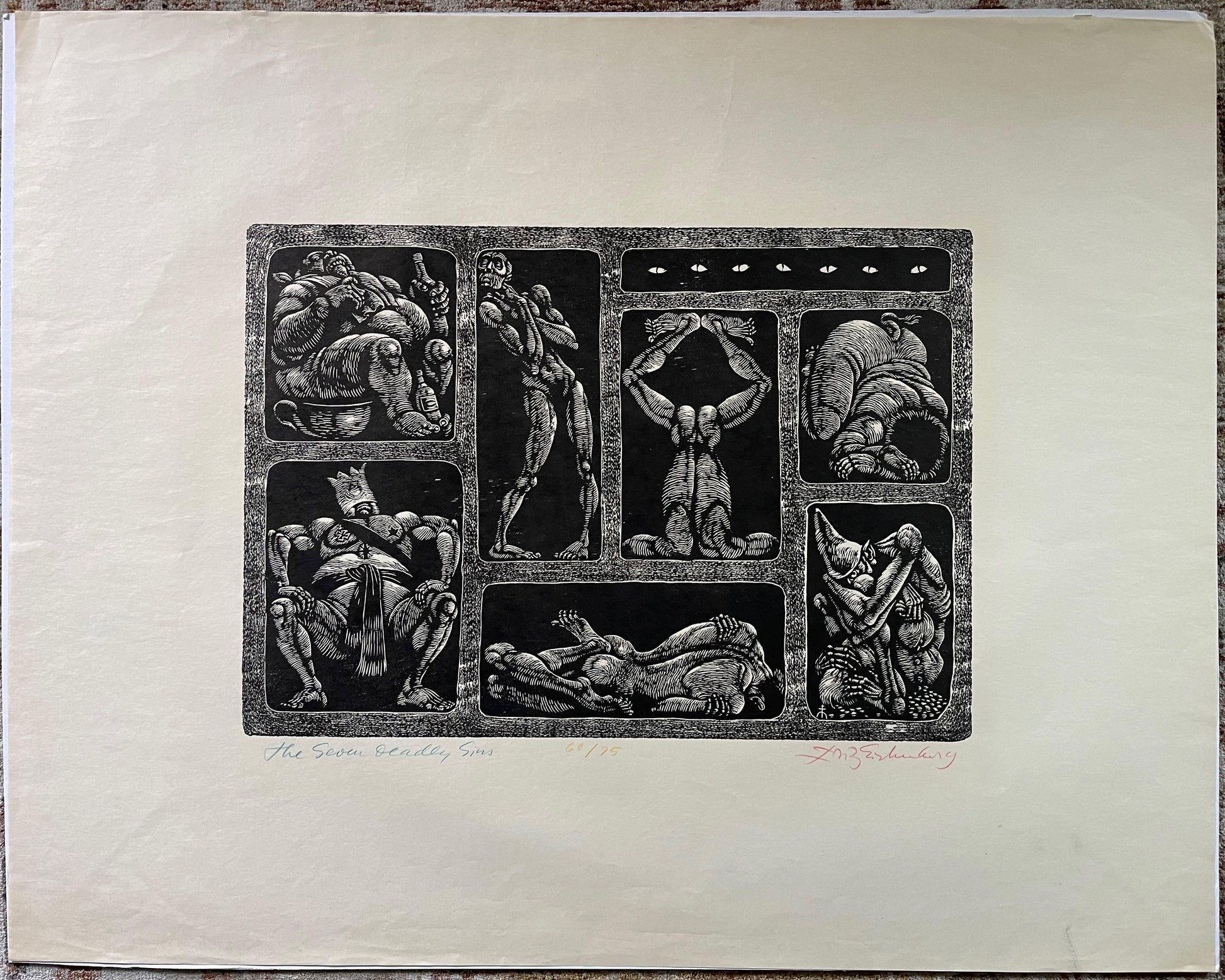 Fritz Eichenberg / The Seven Deadly Sins / Signed Engraving / c1960 - Precious Cache