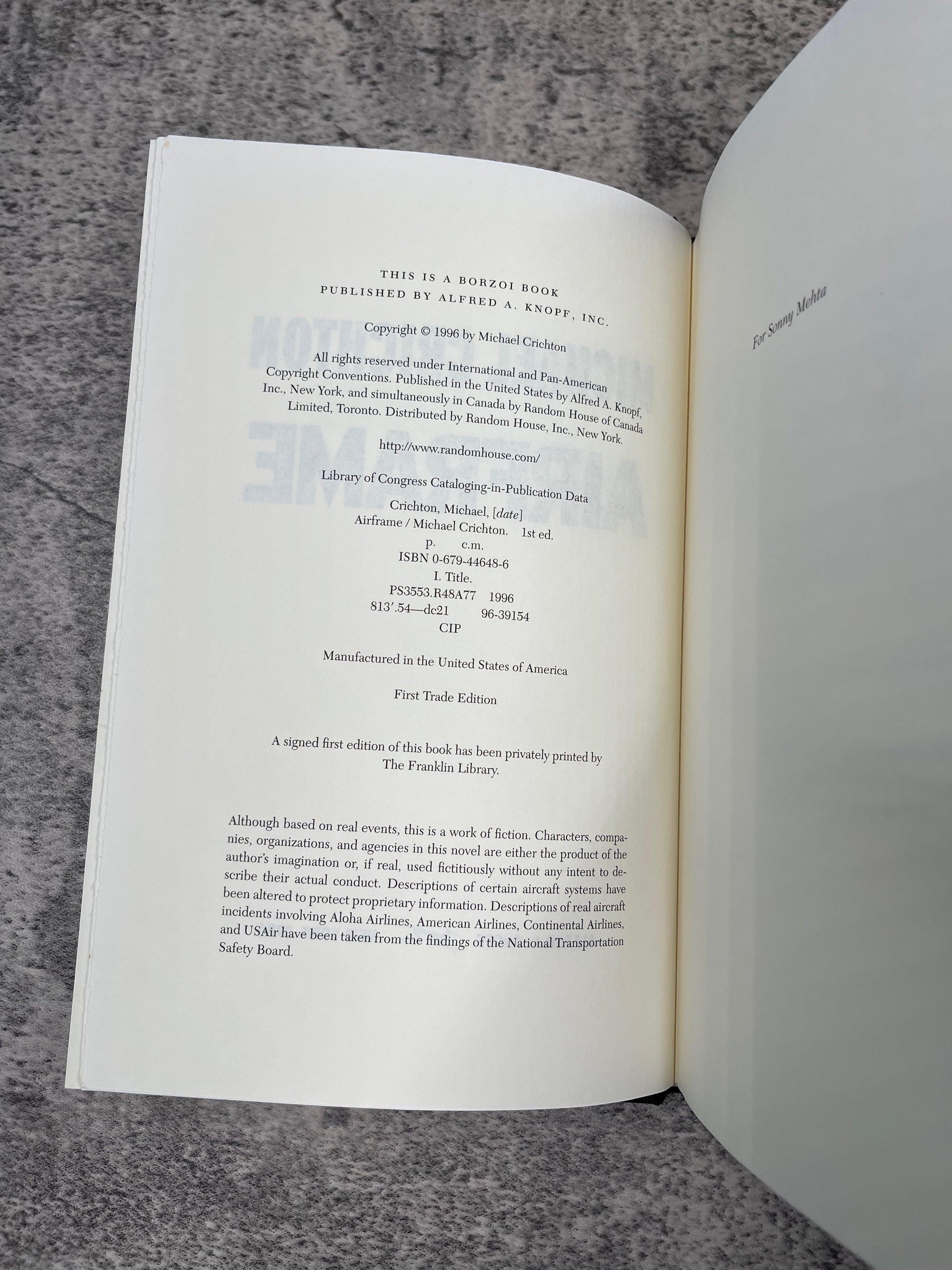 Airframe / First Trade Edition / 1996 - Precious Cache