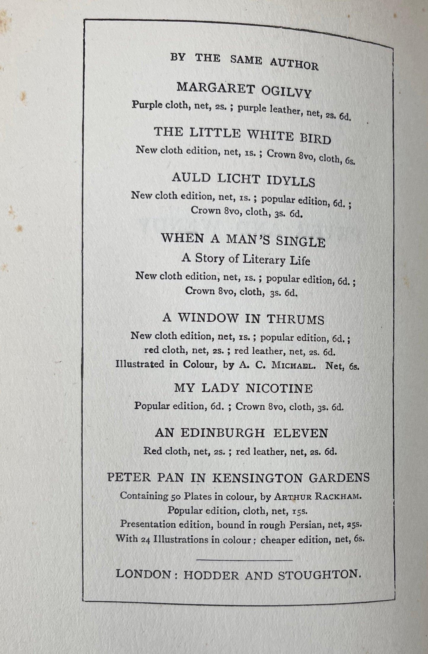 Peter Pan and Wendy / Seventh UK Edition / December 1911 - Precious Cache