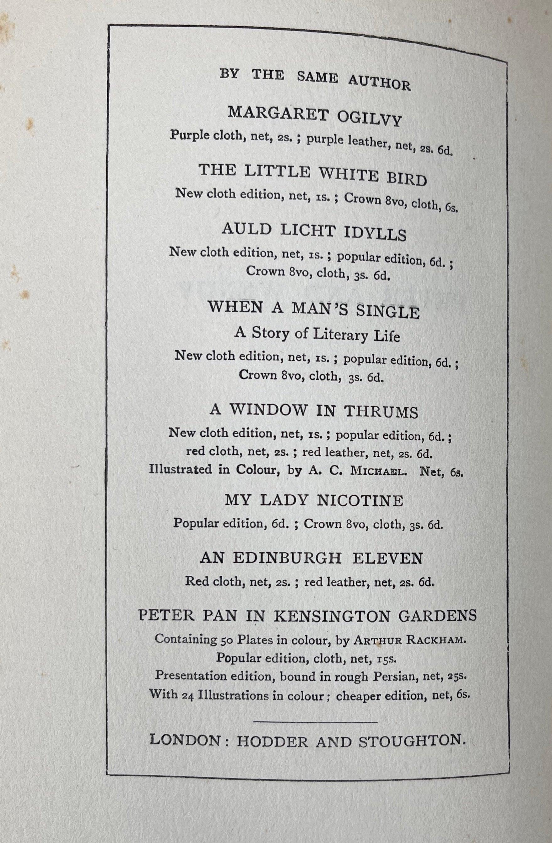 Peter Pan and Wendy / Seventh UK Edition / December 1911 - Precious Cache