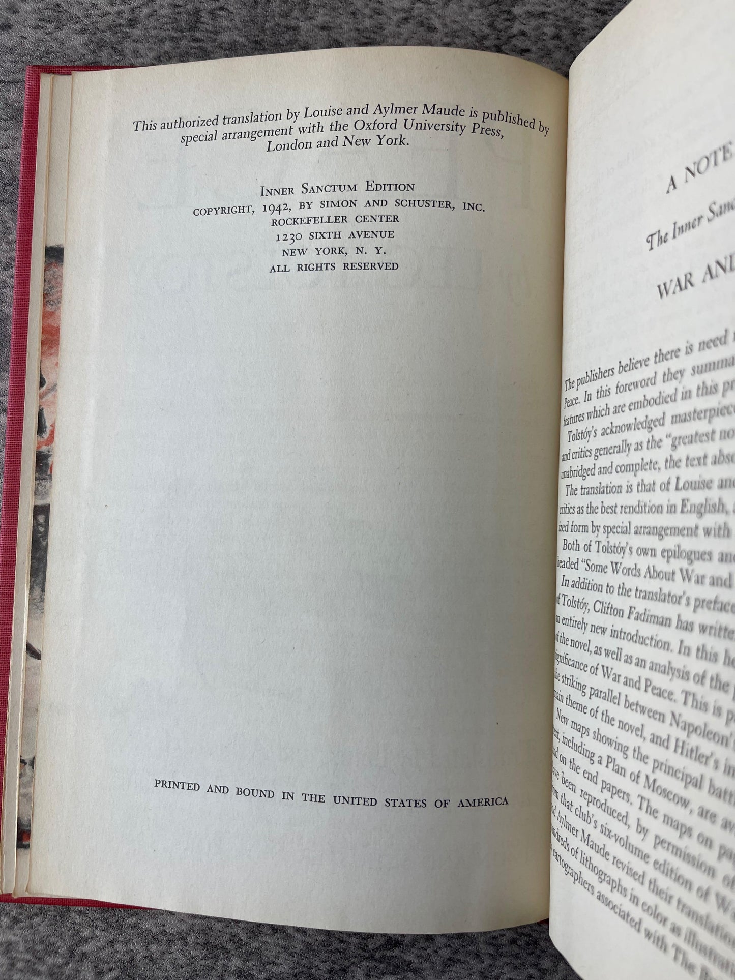 War and Peace / The Inner Sanctum Edition / 1942 - Precious Cache